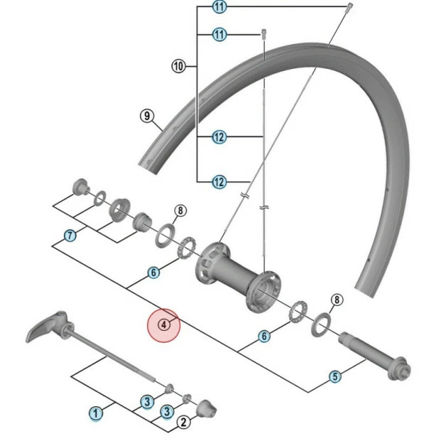 Axe Complet De Roue Avant Shimano Dura Ace WH-R9100-C40 3 Axe Complet De Roue Avant Shimano Dura Ace WH-R9100-C40